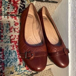 Nurture Brand Leather Quilted Brown Flats with Buckle